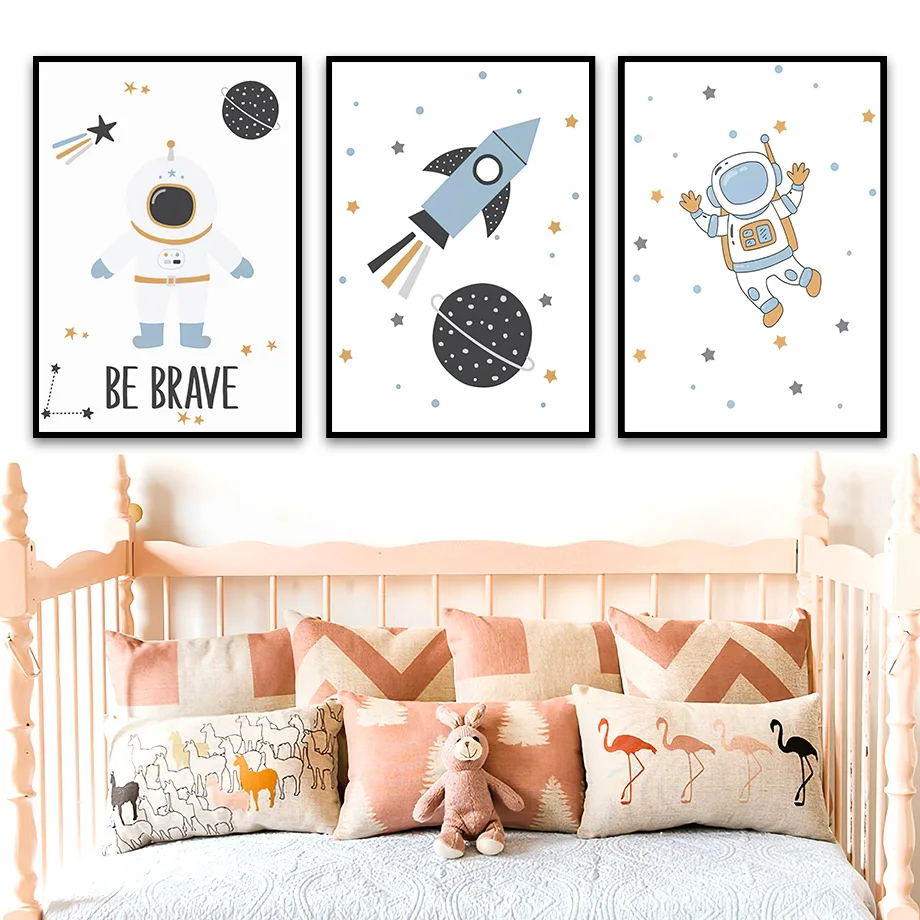 

Space Astronaut Rocket Stars Cartoons Nursery Wall Art Canvas Painting Nordic Posters And Prints Pictures Child Room Decor