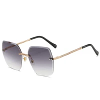 2021 newest women sun glasses fashion rimless sunglasses brand designer trendy colorful lens oversize shades