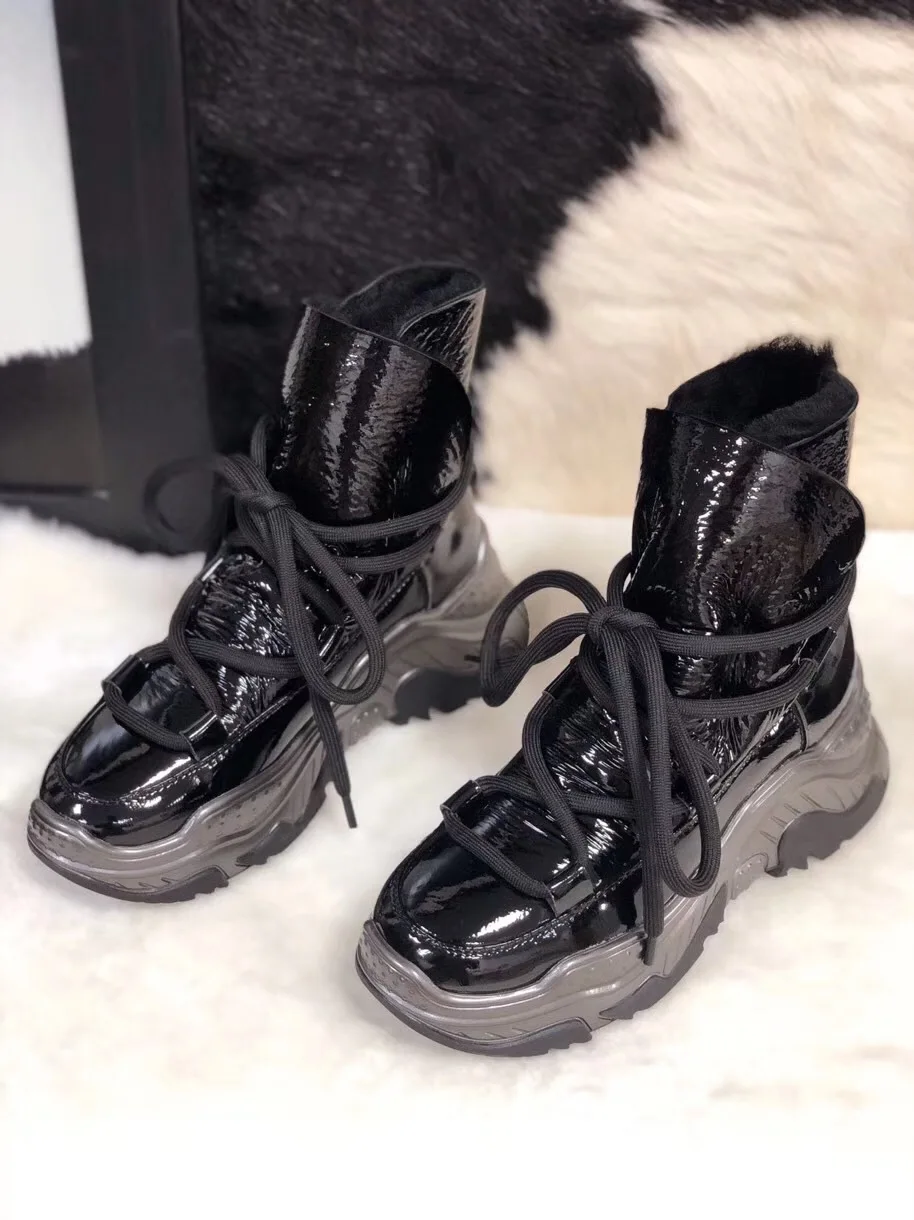 Bottes femme/Новая зимняя обувь; женские зимние ботинки; зимние ботинки из натуральной кожи с перекрестной шнуровкой; botas mujer