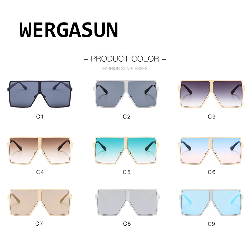 

WERGASUN Clear Oversized Square Sunglasses Women Men Fashion Luxury Metal Framework Eyewear UV400 Shades Oculos Gafas