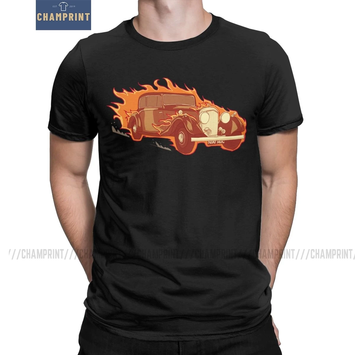Мужская футболка с короткими рукавами Good Omens Crowley's Car On Fire небьющаяся хлопковая