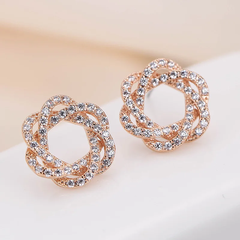 

DE171 Fashion Exquisite Elegant 4A Zircon Geometry Flower Ear Stud GIRL'S Gift Party Banquet WOMEN'S Jewelry Earrings 2021