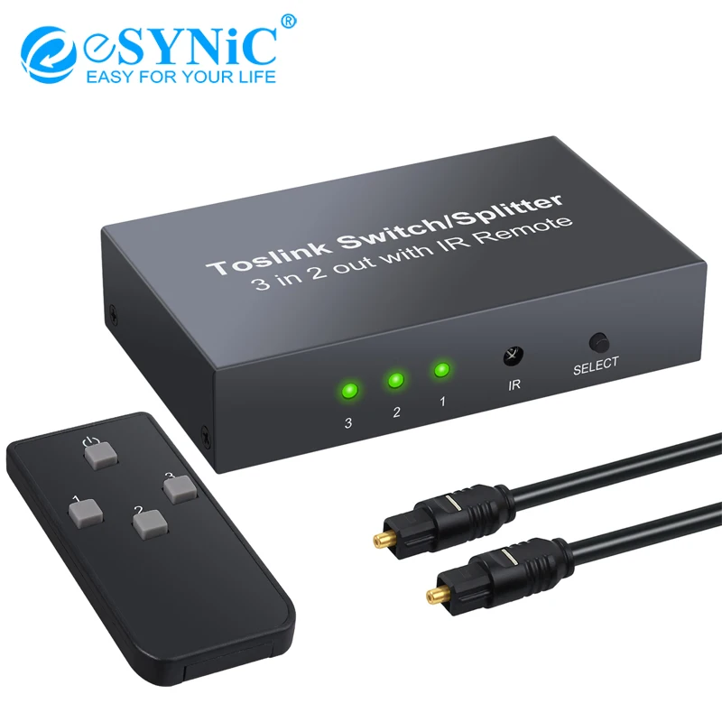 ESYNiC 3 в 2 выхода оптический коммутатор сплиттер порта Spdif Toslink переключатель с