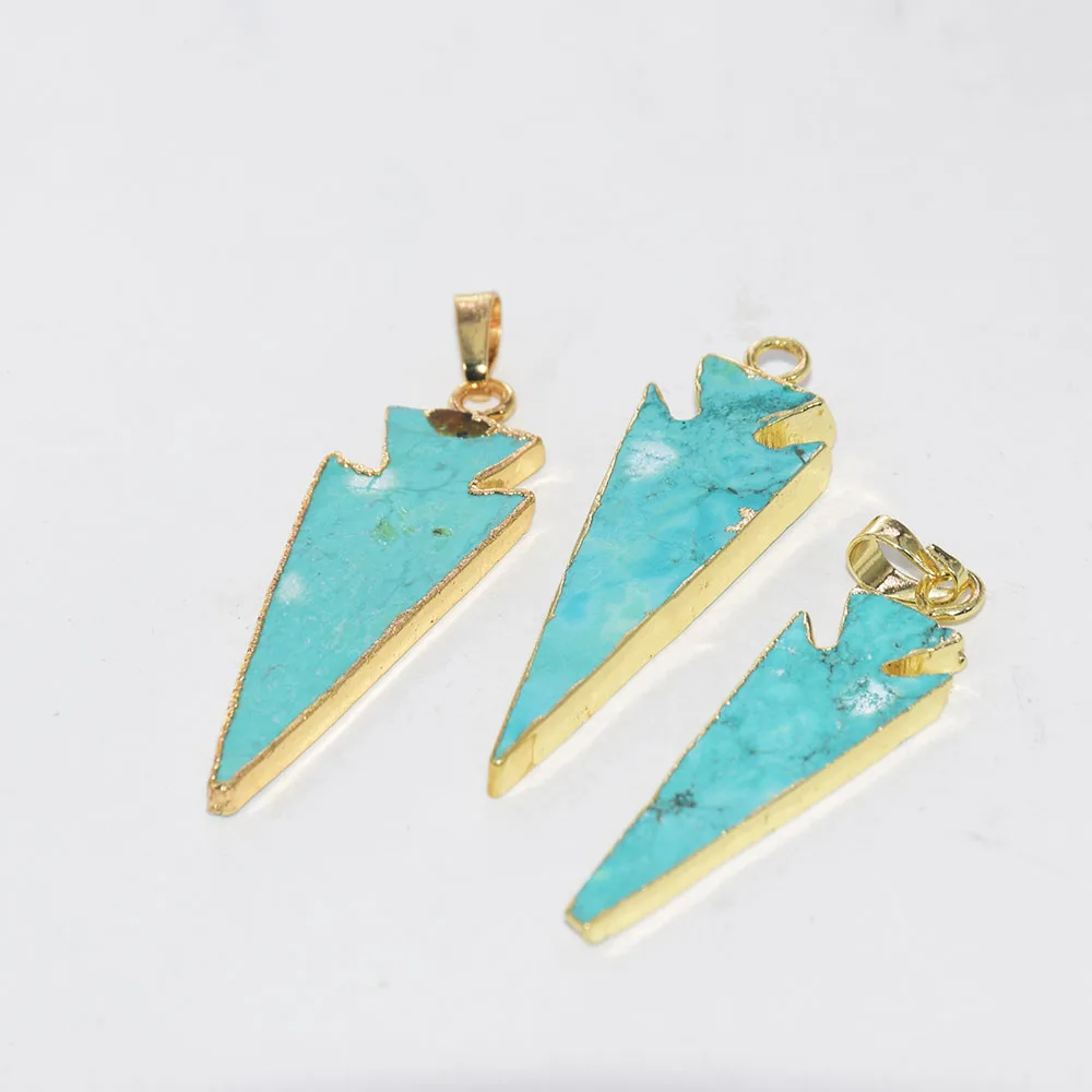 

Long Green Howlite Turquoises Arrows Pendant femme 2019 New Style gem stone gold healing point pendant for women jewelry making