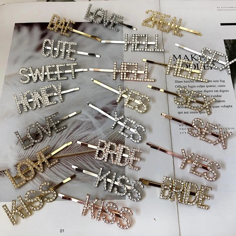 Женские металлические заколки для волос с надписью Стразы 1 шт. аксессуары