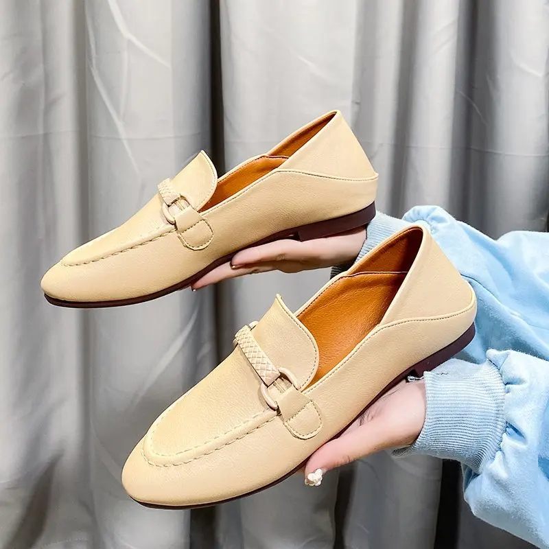 

Spring Womens's Square Toe Pumps Women Shoes Low Heel Shallow Slip-On Leather Omfortable Casual Shoes for Women