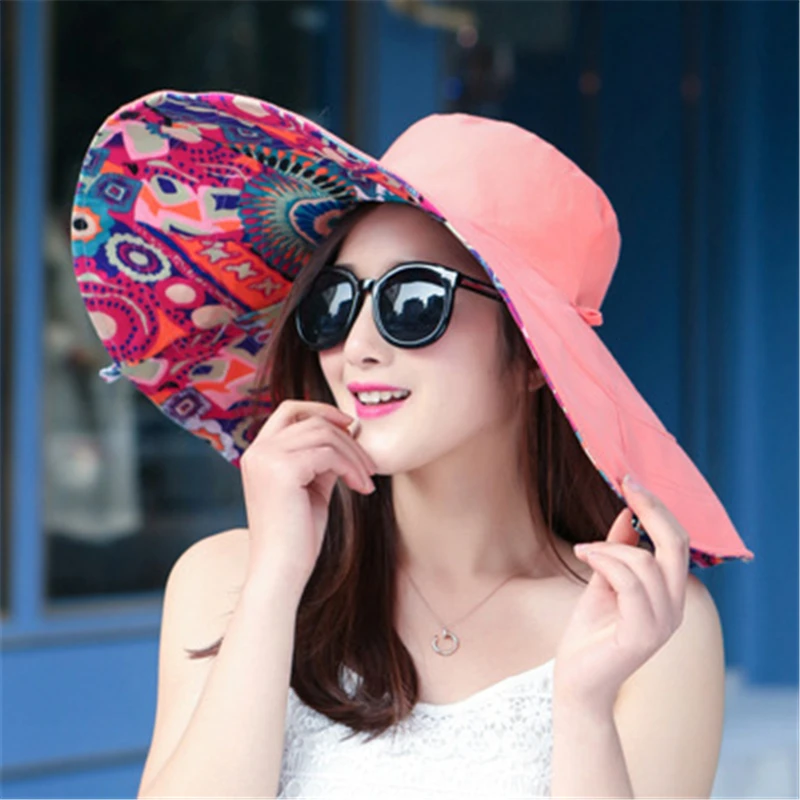 

Summer Wide Brim Flower Sun Hat For Women UV Protection Beach Hat Female Net Foldable Double-sided Weared Sun Visor Ladies Hats