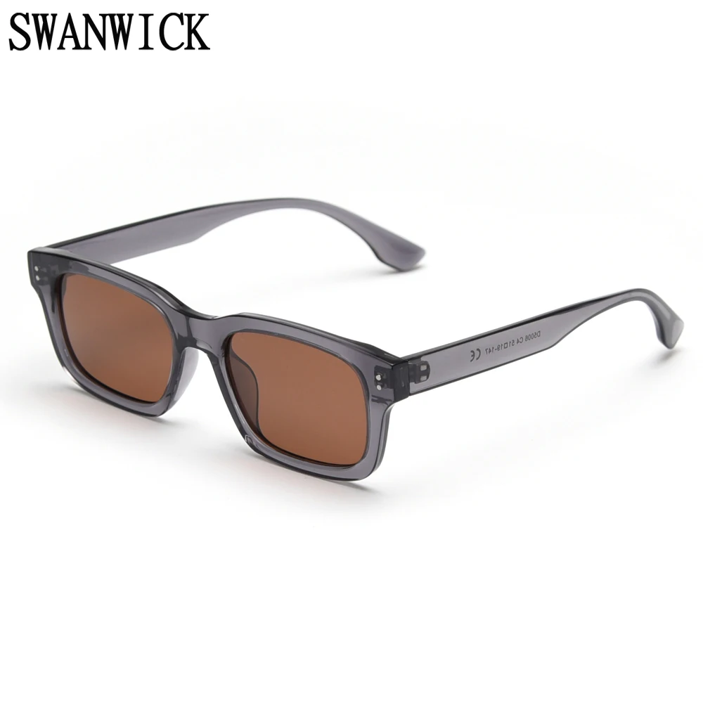 

Swanwick rectangle sunglasses men polarized women retro TR90 frame brown lens grey driving Korean style Summer UV400 tourism