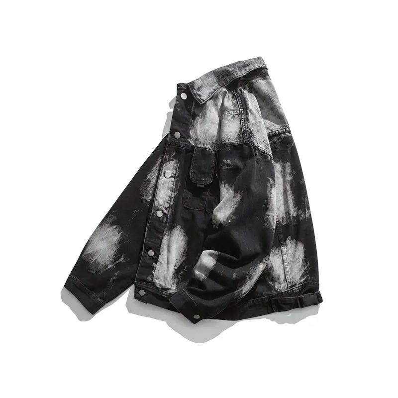

Men's new spring autumn punk denim jacket personalized Tie dye style casual top