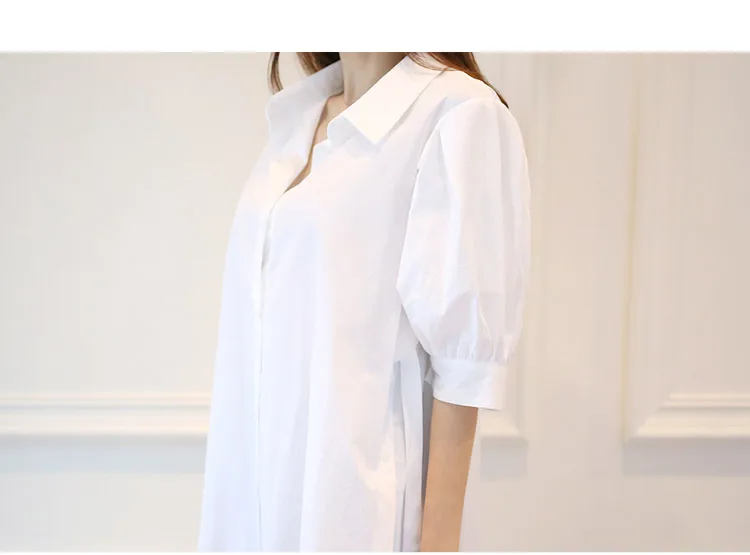 

Fashion Women 2021 Summer Long Shirt Blouse Dress Female White Korean Loose Casual Mid Dress Vestidos Sashes S16
