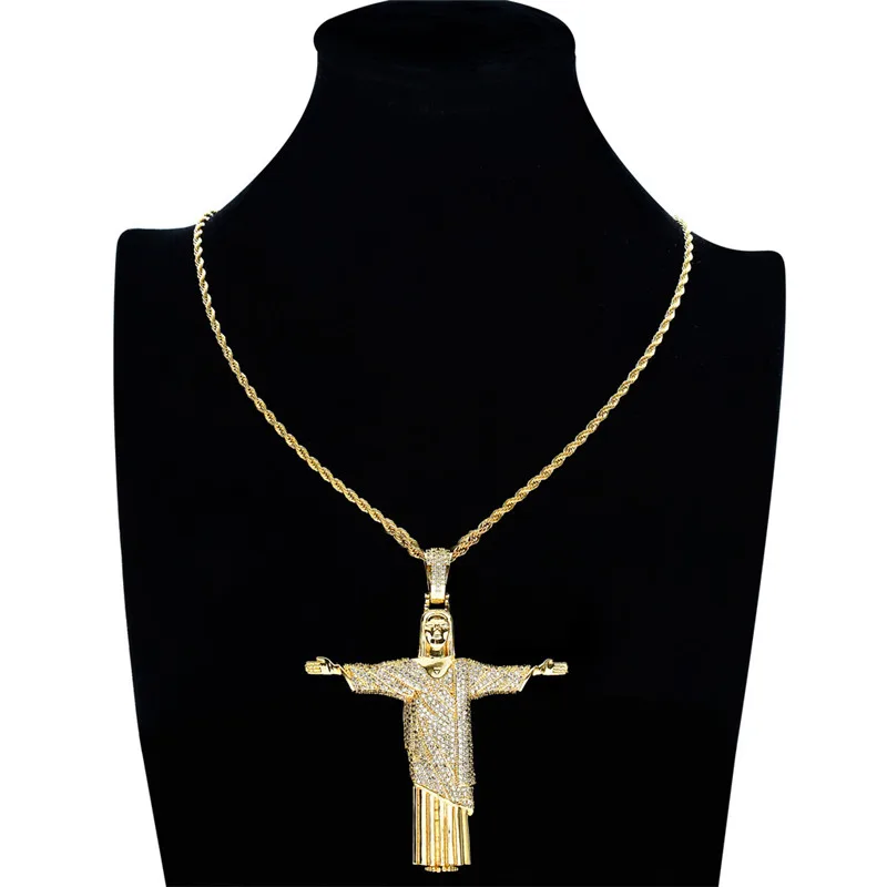Iced Out Jesus Cross Большая подвеска мужское ожерелье в стиле хип хоп 2 вида цветов модное