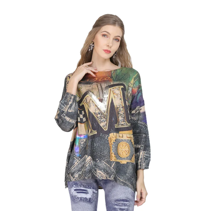 

Spring and autumn retro graphic T-shirt 2021 new printed female O-neck long-sleeved T-shirt street loose casual oversized female