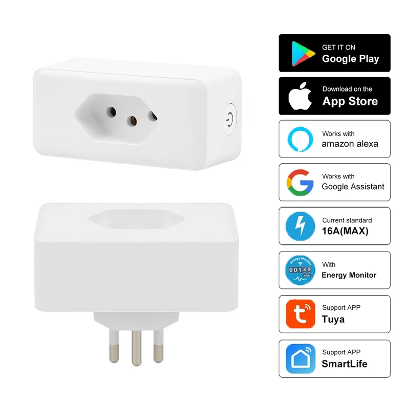 

Brazil Wifi Smart Plug 16A Smart Socket With Timer Power Monitor SmartLife APP Voice Control Works For Google Home Alexa