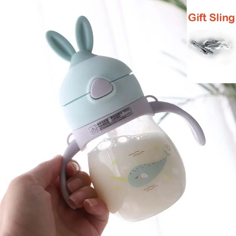 Green Rabbit Bottle 320 мл портативная бутылка для воды с милыми заячьими ушками для воды, для студентов, детский переносной чайник, посуда для молока, силиконовая трубочка - Цвет: Green Rabbit Bottle