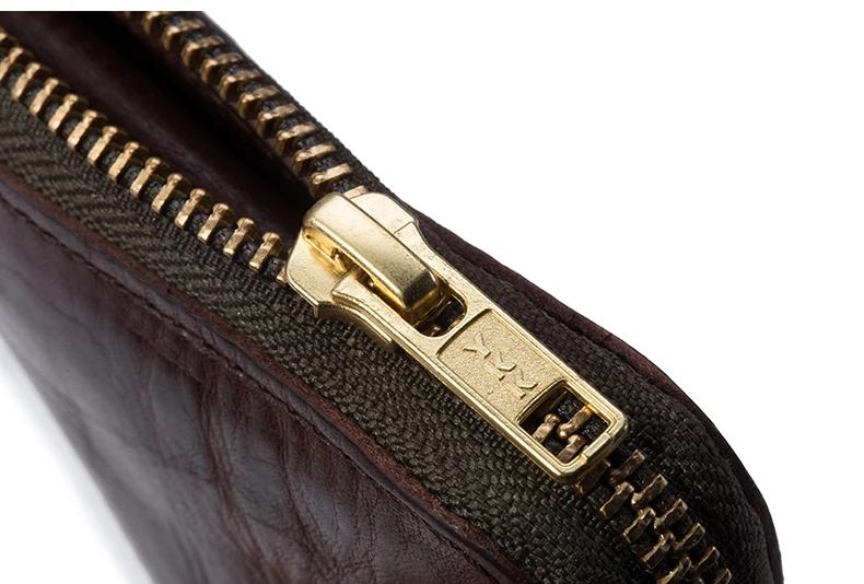 High Quality Vintage Real Cowhide Men Wallet Cash Purse Zipper Modern Stylish Male Long Day Clutches Wristlets Wallet Card Case