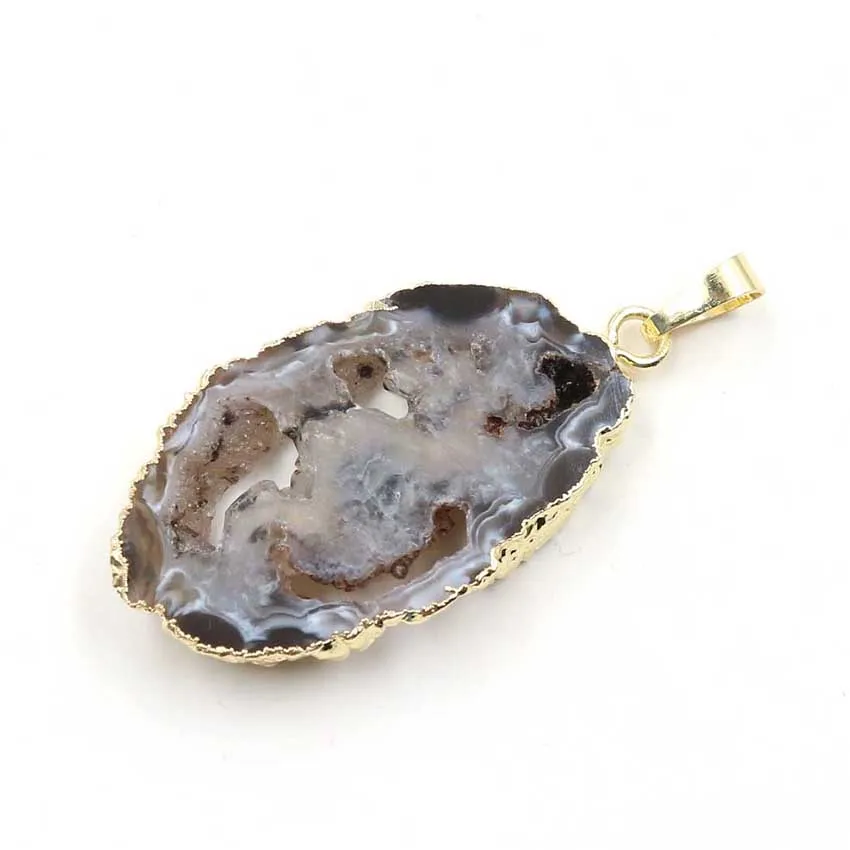 

FYSL Light Yellow Gold Color Irregular Shape Agates Geode Pendant for Gift Charm Jewelry