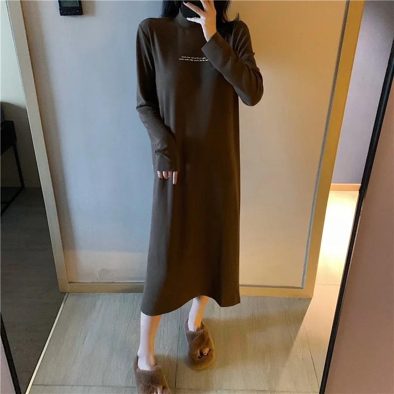 Женское платье макси зимнее модное Повседневное платье-футболка с принтом в