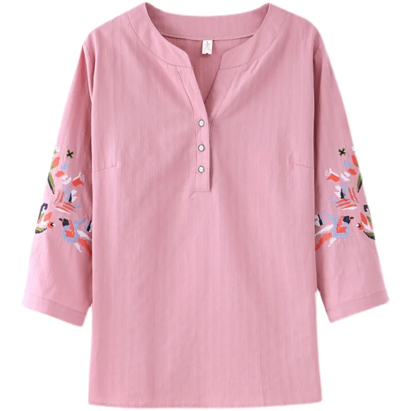 

2021 Spring New Plus Size Clothes Embroidered Women Blouses Slimming Shirt