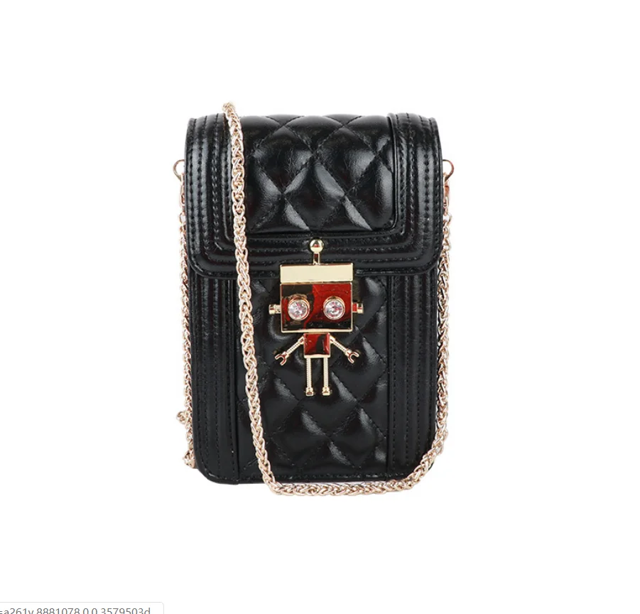 

new Waterproof pu mini coin mobile phone purse Small square bag chain bag ins robot lock bag