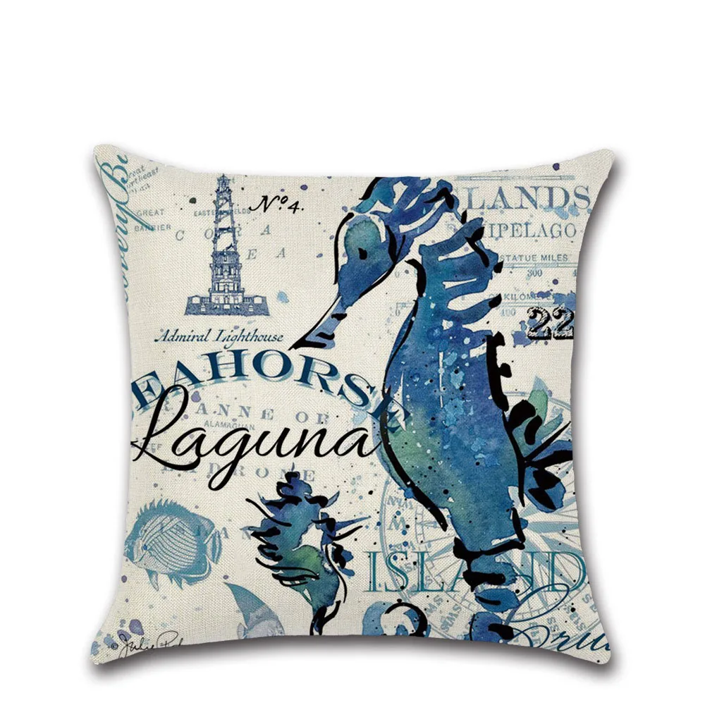 

New Sea Animal Cushion Cover 45*45cm Hippocampus Octopus Pillow Cover Home Decorative Linen Pillow Case