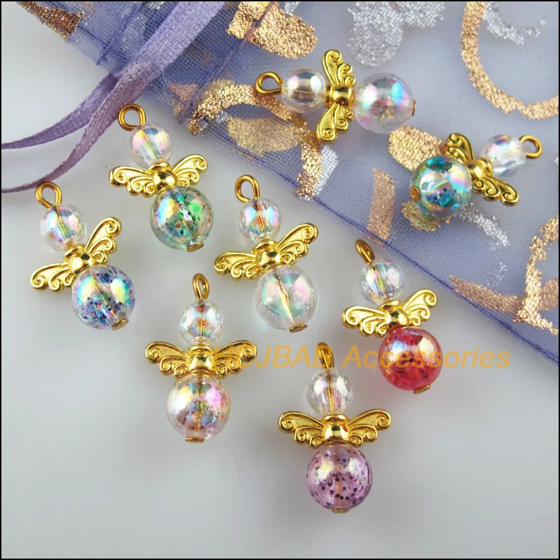 24 шт. цвета: золотистый Цвет крылья из разных бусин Танцы амулеты ангелы Подвески