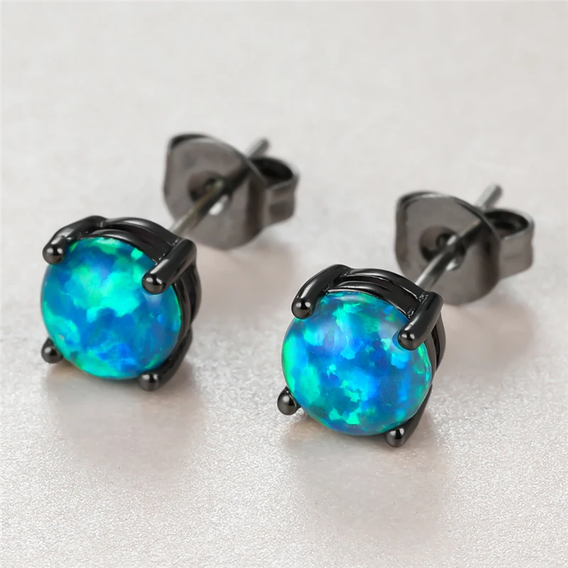 Винтажные женские серьги с голубым опалом маленькие серьги-гвоздики из черного