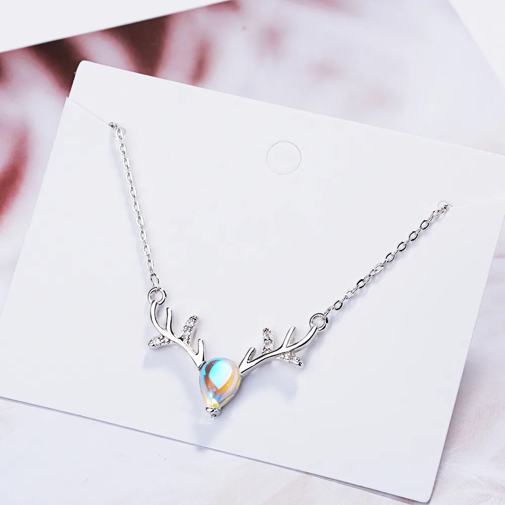925 стерлингового серебра опал Животные Олень лося Шарм ожерелья и подвески для