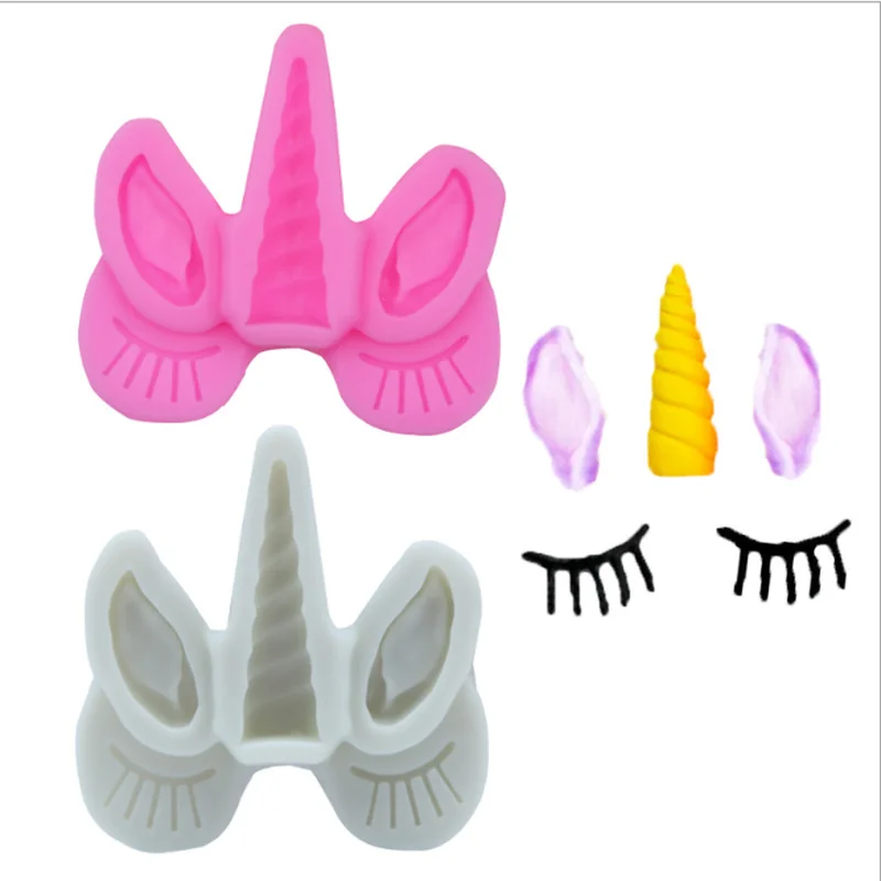 Единорог с глазками и ушками Рог силиконовая форма для кекса украшения Fondant Mold DIY