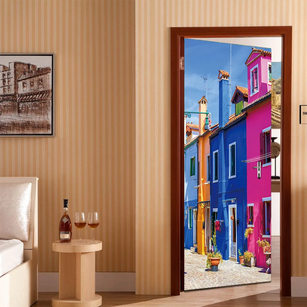 European Architecture Wall Sticker PVC Self-adhesive Waterproof Wallpaper For Living Room Bedroom Door Decor | Дом и сад