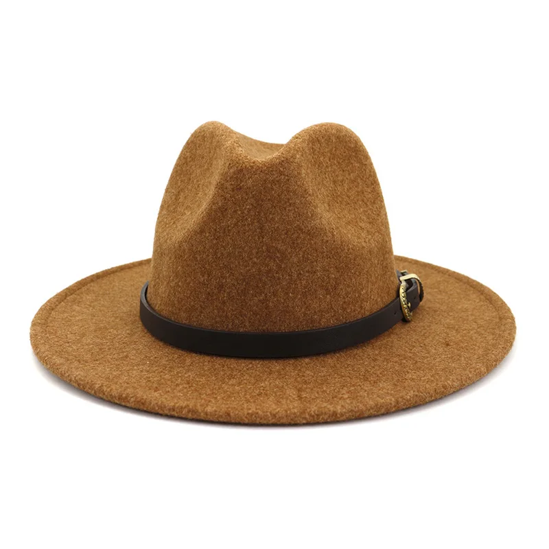 Женская шерстяная шляпа FS бежевая или коричневая с широкими полями поясом 2020 |