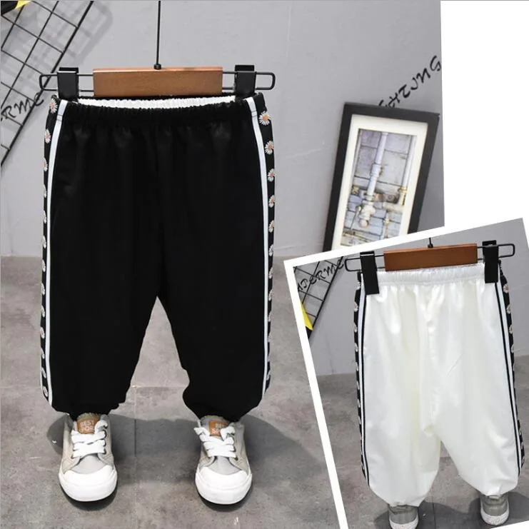 

2020 Summer Thin Ice Silk Kids Girls Pants Striped Harem Pant for Children Boys Print Trousers Toddler Trouser 2-7Y Sports Pant