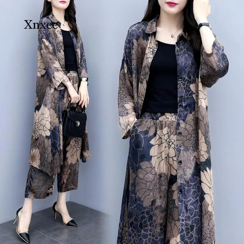 

Женский осенний комплект из двух предметов, длинный кардиган большого размера и широкие брюки, винтажный элегантный офисный костюм