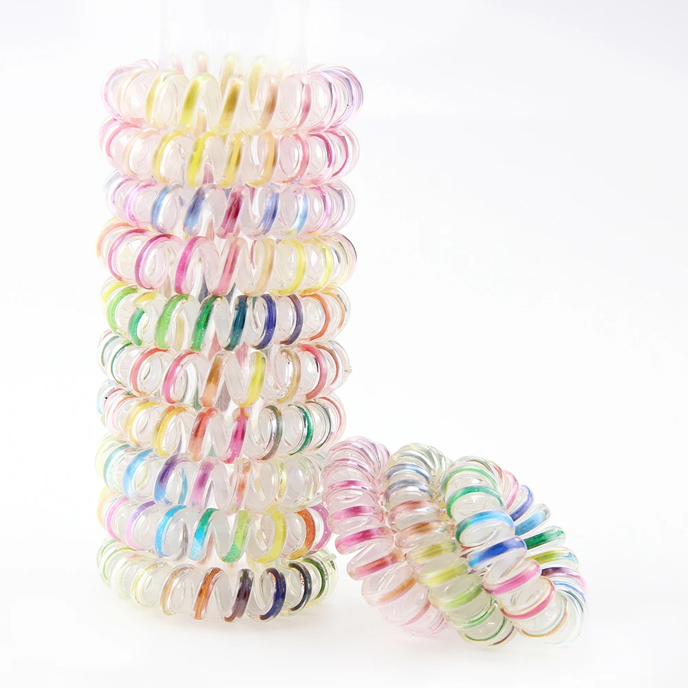 10pcs rainbow Spiral Hair Ties No Crease Elastic Ponytail Holders Phone Cord Traceless Hair Ring