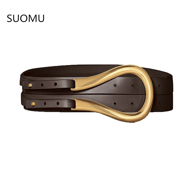 100% натуральная кожа двойной ремень Роскошный металлический с u образной пряжкой
