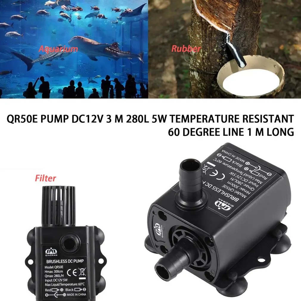 

Decdeal Ultra-quiet Mini Brushless DC/USB Water Pump 5/12V 5-10W 250-400L/H Lift 300cm Submersible Fountain Aquarium Circulating