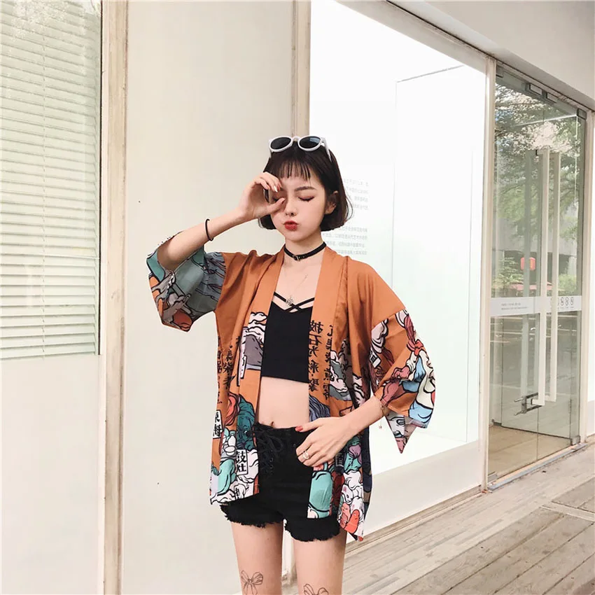 Женский японский стиль кимоно юката кардиган Haori корейская мода пляжная одежда летняя девушка косплей куртки тонкая одежда