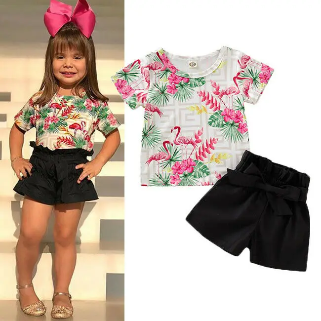 Топы для новорожденных девочек с изображением фламинго футболка штаны шорты