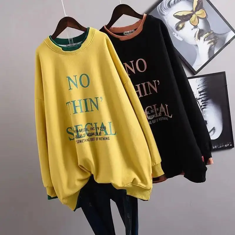 

New Fashion Big Large Plus Size Casual Autumn Clothes Tops Women Long Sleeve Hoodies For Teen Girls Lady Long Hole Hoody Sweater