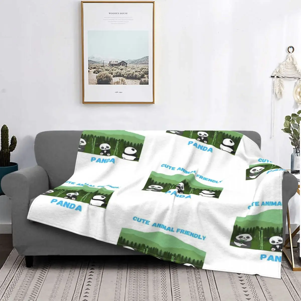 

Manta de algodón y lino para el hogar, cobertor de lana con diseño de Panda, muselina a cuadros, ideal para sofá o cama, 1 unida