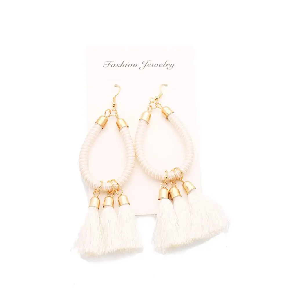 Boho Two tone String Loop кисточки серьги для женщин и девочек 2020 новая мода шнур Плетеный