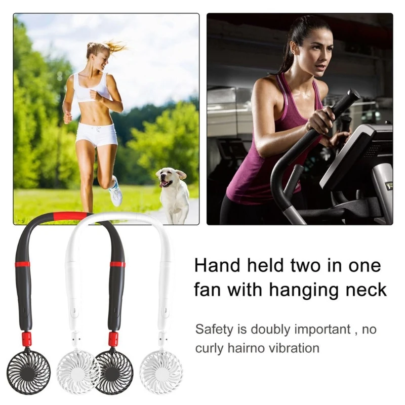 

USB Portable Handheld Fan Wearable Neck Hanging Fan 2000mAh Rechargeable Fan with 360 Adjustable 3 Speeds LED Display