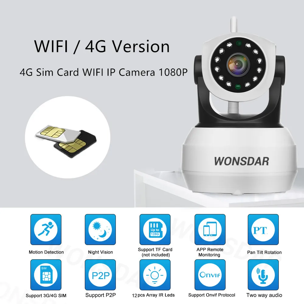 Wonsdar 4G камера сим-карта 3g IP wifi камера 1080P 2MP HD ночного видения безопасности наблюдения FDD LTE Netowrk по всему миру CamHi