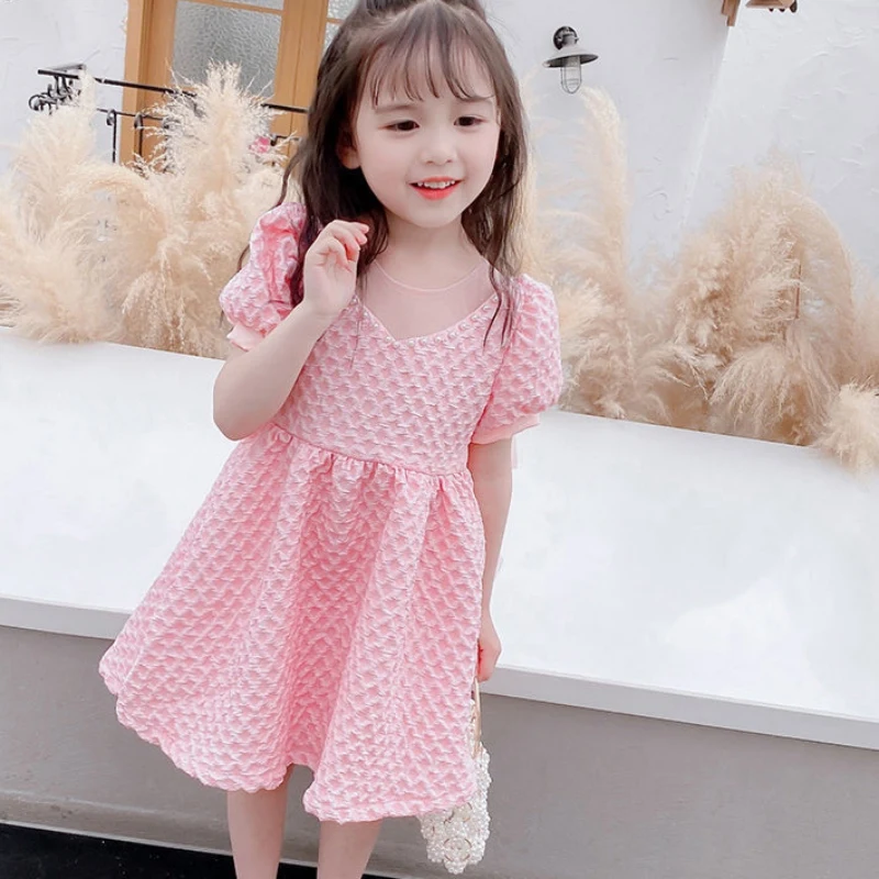 

Girls Bubble Sleeve Dress Summer Princess Dresses Birthday Party Wedding Dress for Little Girls White Pink Color