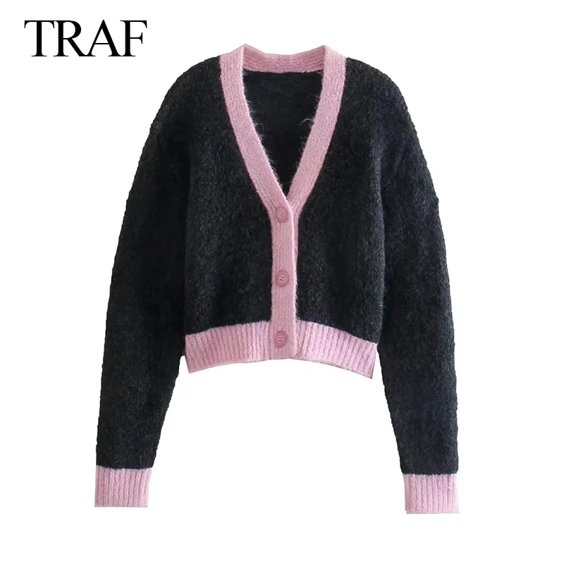 

Женский трикотажный кардиган с V-образным вырезом и длинным рукавом