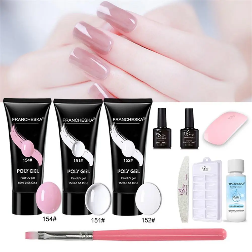 

Gel Nail Extensions Kit Poly Builder UV Gel Set Poly Extension Gel Kit Finger Nail Extension Art Tools Set with Cleaning Solutio