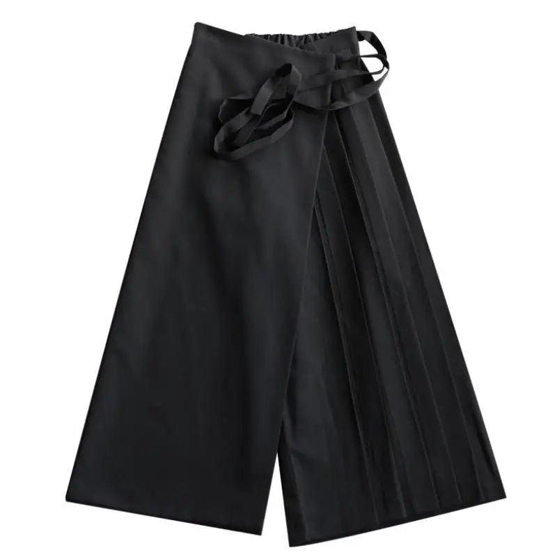 

High Elastic Waist Black Pleated Split Wide Leg Trousers New Loose Fit Pants Women Fashion Tide Spring Autumn 2021 1N666
