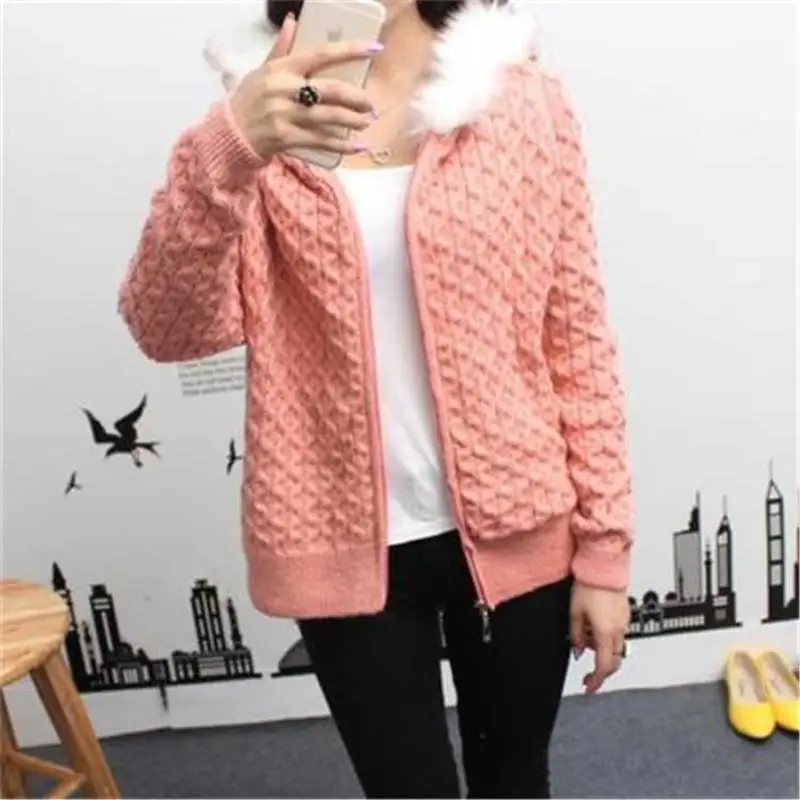 2019 New Autumn Winter Women Loose Hooded Fleece Knitted Cardigans Sweater Female Casual Thicken Plus Velvet Knit Outerwear X42 |