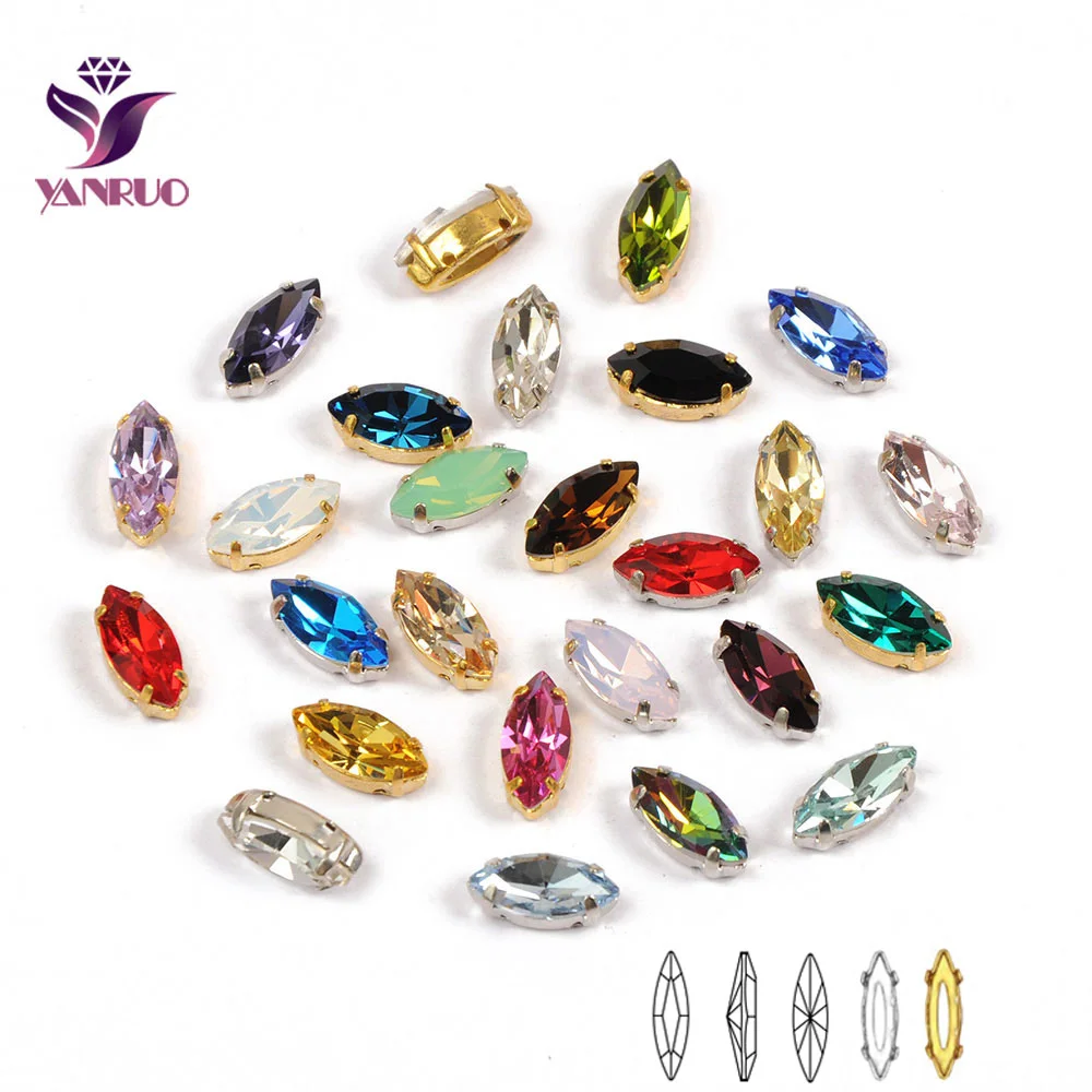 

YANRUO 4200 Navette Colors Beads Fancy Stones Silver Claw Setting Glass For Needlework Jewelry Garment Sewing Crafts