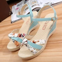 summer ladies wedge sandals casual printing sandals rome waterproof thick soled high heeled fish mouth womens shoes