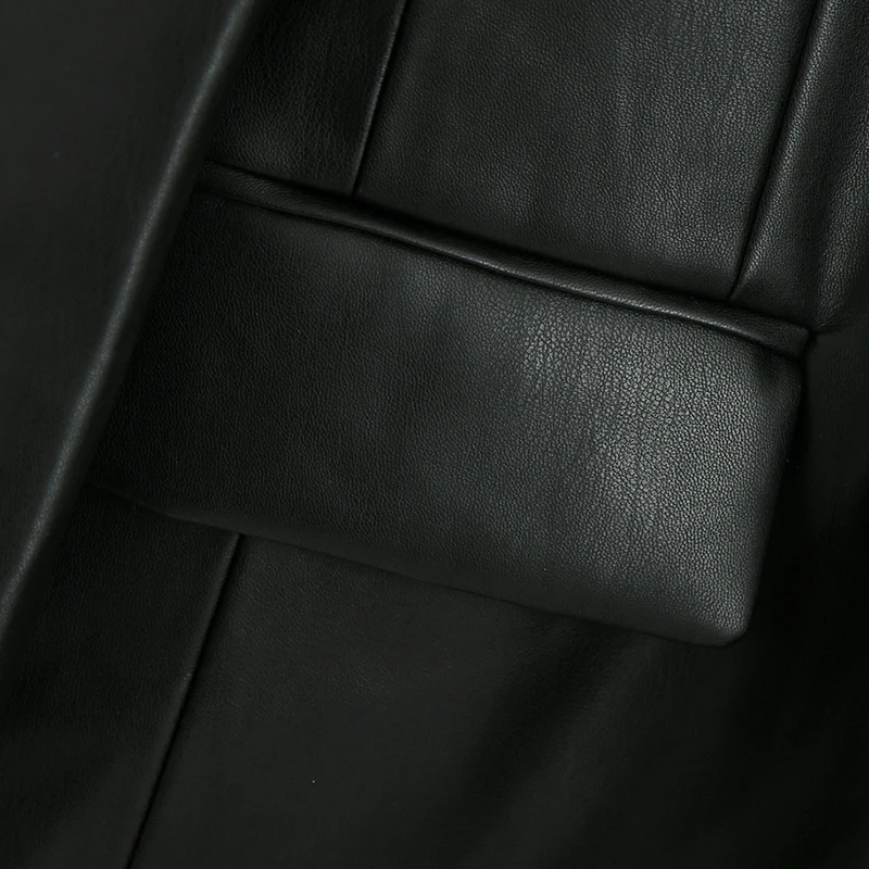 

FAKUNTN 2021 Women Lokar Notched Black Pu Blazers Women Fashion Faux Leather Jackets Elegant Single Breasted Suits Female Ladies